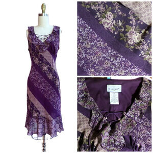 Y2k Babydoll Dress 5/6 Purple Sheer Floral Lace-up Fairy Whimsygoth Fairygoth